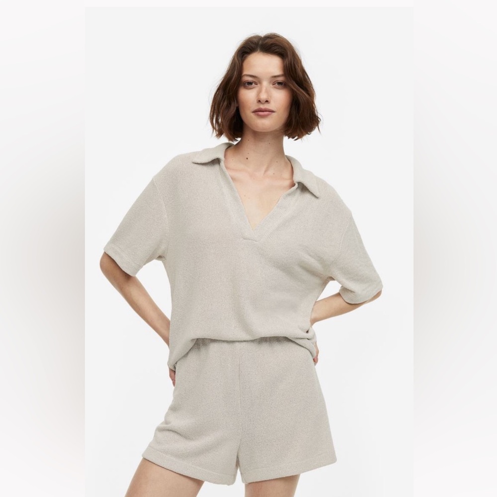 H&M knitwear shorts and polo set size XS in tan